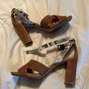 Halogen Sandal block heels size 7 suede front and snake skin leather strap